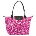 Sac A Main Longchamp soldes sortie Le Pliage Fleurs Rose